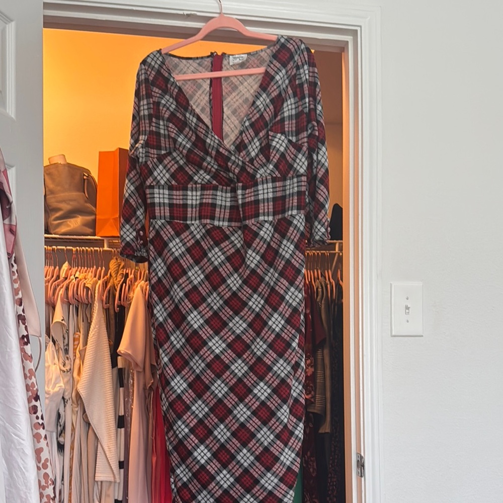 Modcloth Red and Black Sheath Dress with Plunge Neckline